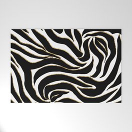 Elegant Black Gold Zebra White Animal Print Welcome Mat