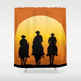 Cowboys riding horse sunset Shower Curtain