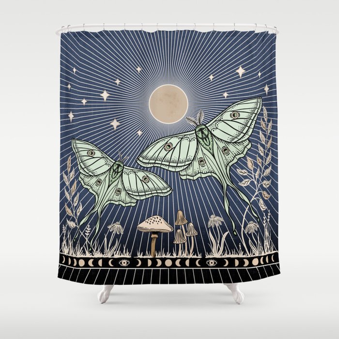 Luna Moths with moon and mushrooms - art and 2022 Lunar calendar (Northern Hemisphere) Shower Curtain