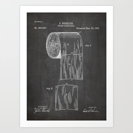 Toilet Paper Patent - Bathroom Art - Black Chalkboard Art Print by ...