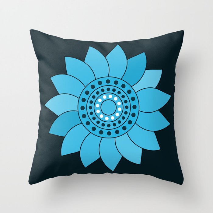 Beautiful Flower Folk Styled Doodle Art-Blue Throw Pillow