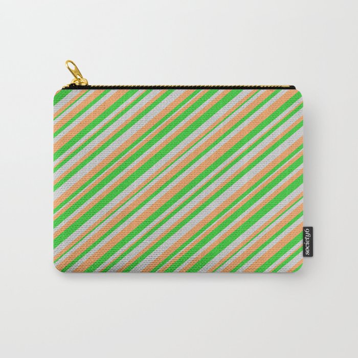 Light Grey, Brown, and Lime Green Colored Stripes Pattern Carry-All Pouch