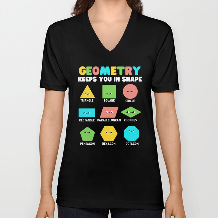 Geometry Keeps You In Shape Fun Cartoon Faces Names V Neck T Shirt