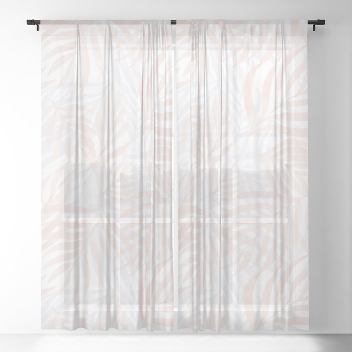Pastel pink and gray palm leaves Sheer Curtain