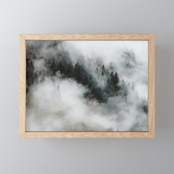 Mountain Forest in Fog Framed Mini Art Print