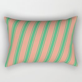 [ Thumbnail: Dark Salmon and Sea Green Colored Striped Pattern Rectangular Pillow ]