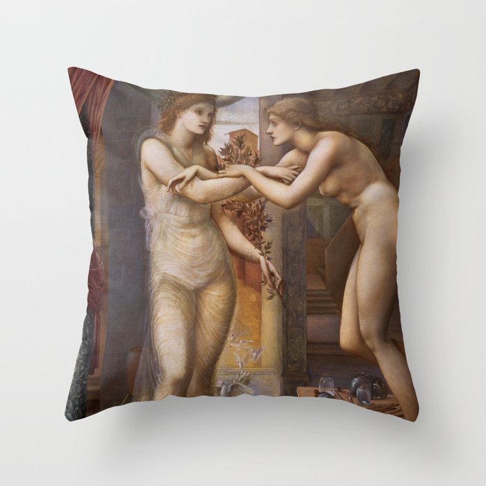 Edward Burne-Jones "Pygmalion and Galatea III: The Godhead Fires" Throw Pillow