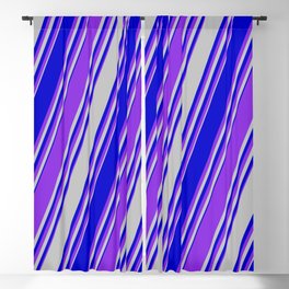 [ Thumbnail: Grey, Blue & Purple Colored Stripes Pattern Blackout Curtain ]