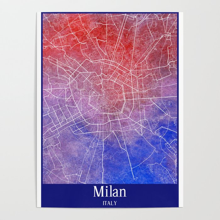 Milan city map in watercolor Poster