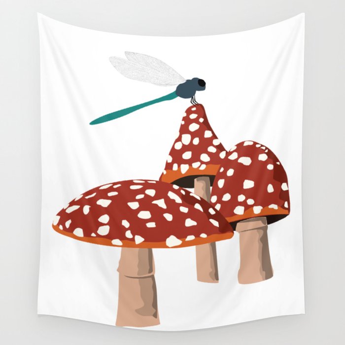 Toadstools and Dragonfly! Wall Tapestry