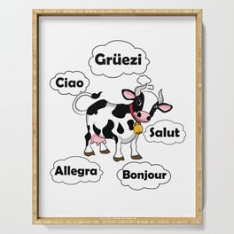 Swiss Cow - Gruezi Salut Bonjour Ciao Allegra - Switzerland Travel Serving Tray