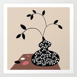 The vase on the nougat brown table on beige Art Print