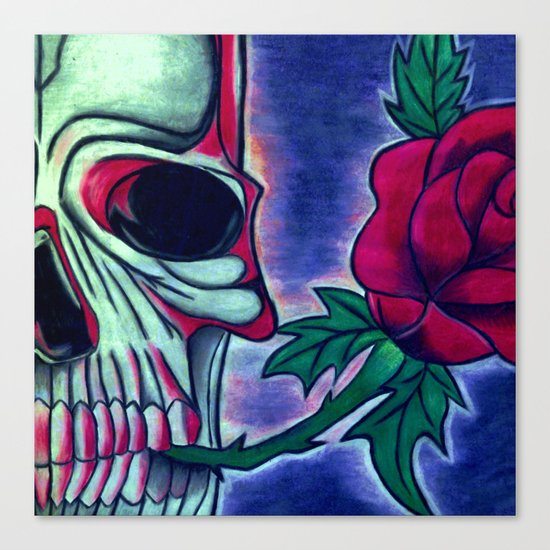 Skull & Red Rose Canvas Print