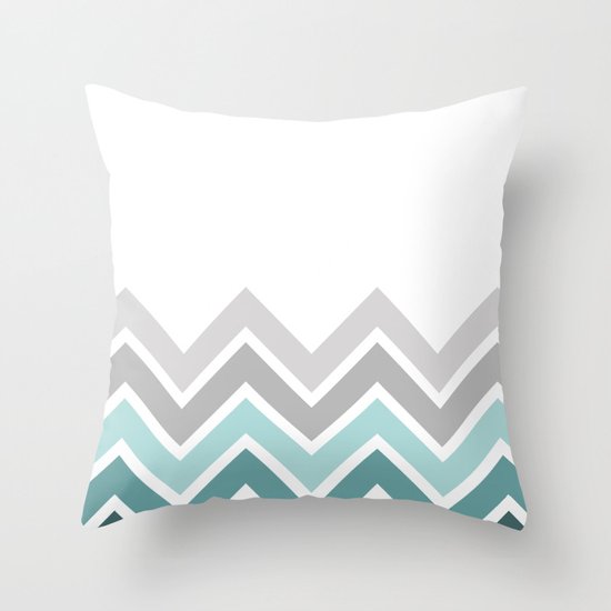 WHITE/ TEAL CHEVRON FADE Throw Pillow