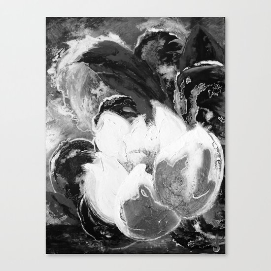 Purple Peonies in Gold with Red - Black and White Canvas Print