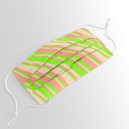 [ Thumbnail: Beige, Light Salmon & Chartreuse Colored Stripes Pattern Face Mask ]