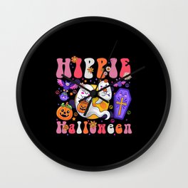 Hippie Halloween colorful ghosts 70s Wall Clock