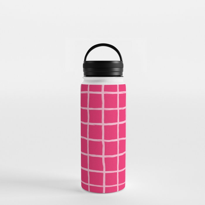 Pink on Pink Checkered Grid Water Bottle