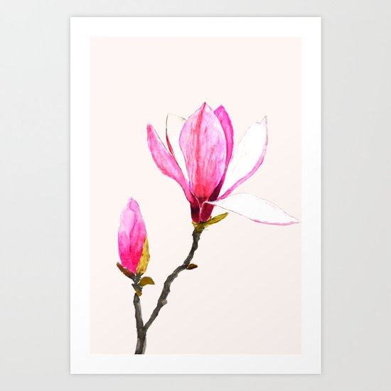 magnolia watercolor painting Art Print