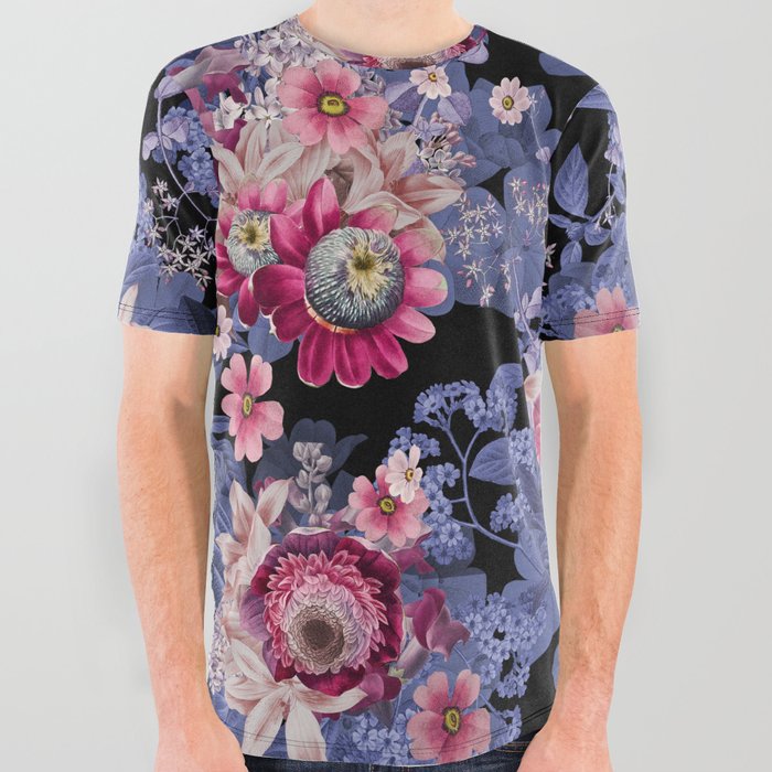 Vintage Garden Night Blooming All Over Graphic Tee