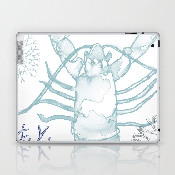 Lobster and Coral, Watercolor in Pale Blues Laptop & iPad Skin