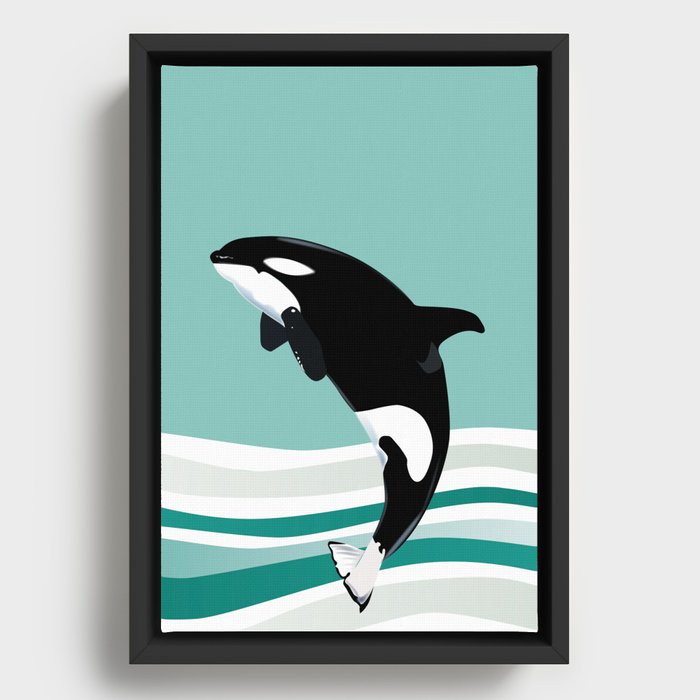 Killer Whale - Green Waves Framed Canvas