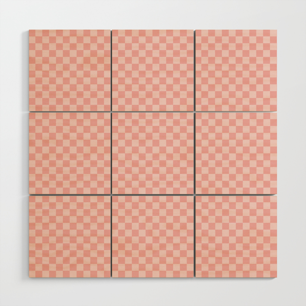 Lush Blush Pink Checkerboard Squares Wood Wall Art by honorandobey