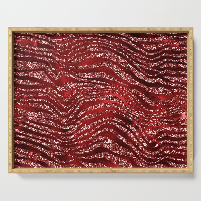 Glam Red Amp Silver Glitter Animal Pattern Serving Tray By