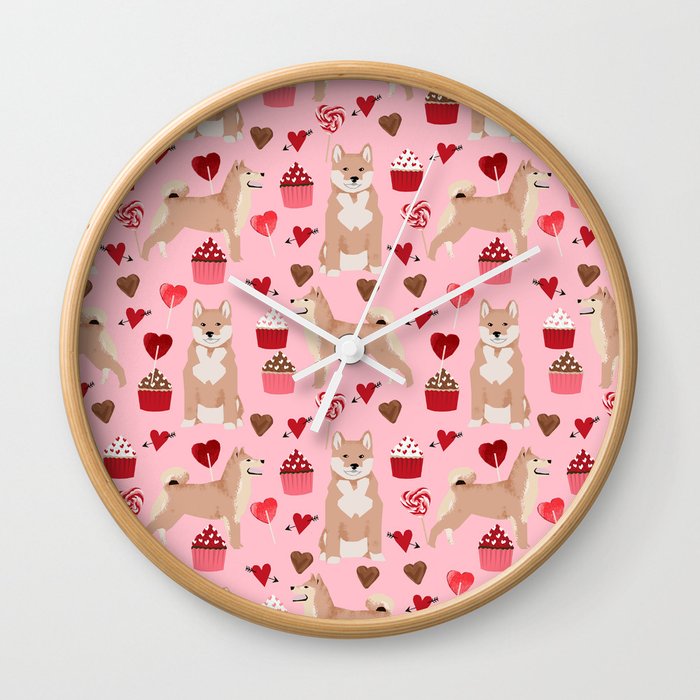 Shiba Inu valentines day love pet dog lover unique dog breeds pet portraits custom designs Wall Clock
