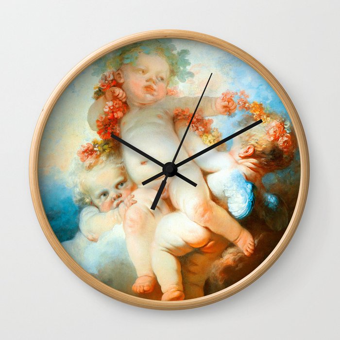 Jean-Honoré Fragonard "Three Putti crowned with flowers" Wall Clock