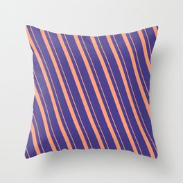 [ Thumbnail: Light Salmon and Dark Slate Blue Colored Lines/Stripes Pattern Throw Pillow ]