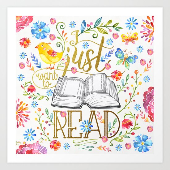 I Just Want To Read - White Floral Art Print