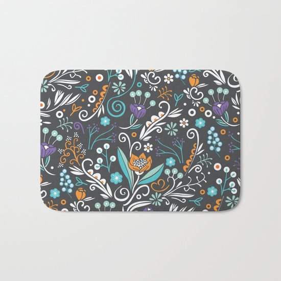 Flower circle pattern, brown Bath Mat