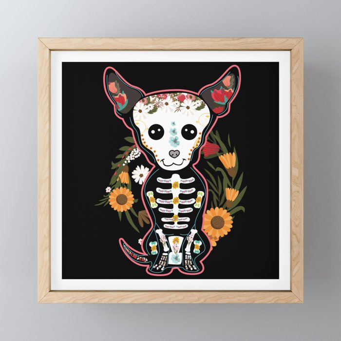 Muertos Day Of Dead Sugar Skull Chihuahua Dog Framed Mini Art Print