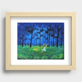 Fireflies in forest and a little girl Recessed Framed Print