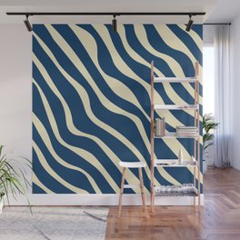 Abstract Retro Colorful Water Waves Art - Ateneo Blue and Blanched Almond Wall Mural