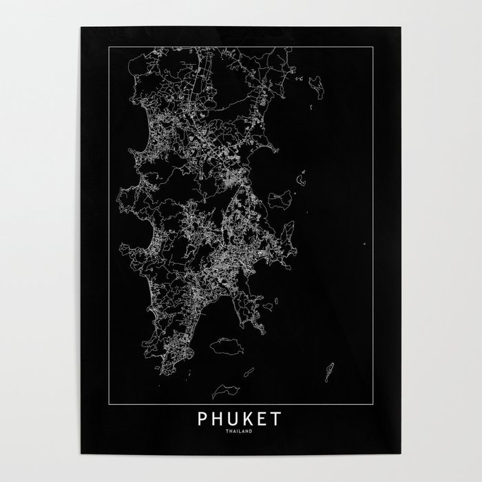 Phuket Black Map Poster