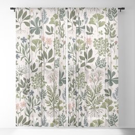 Herbarium ~ vintage inspired botanical art print ~ white Sheer Curtain