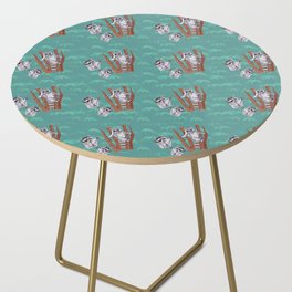 Playful Curious Raccoons Blue Forest Side Table