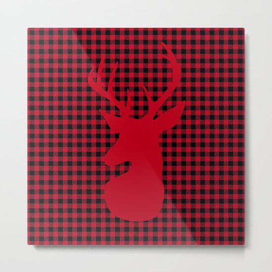 Red Plaid Deer Stag Design Metal Print
