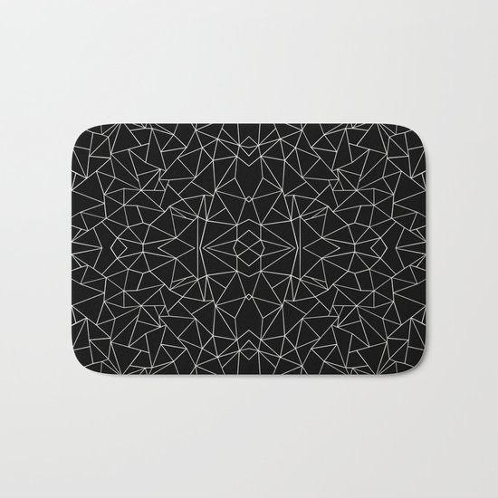 Abstract Collide Outline White on Black Bath Mat
