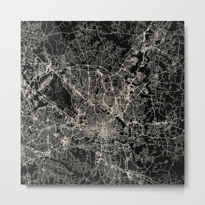 Raleigh USA - Black and White City Map Metal Print