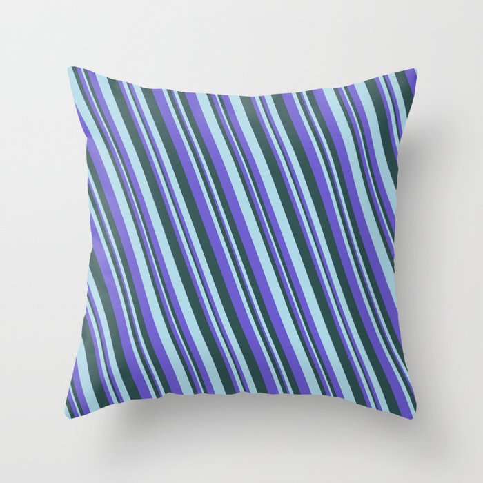 Slate Blue, Dark Slate Gray, and Light Blue Colored Pattern of Stripes Throw Pillow