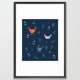 Little Hens (blue) Framed Art Print