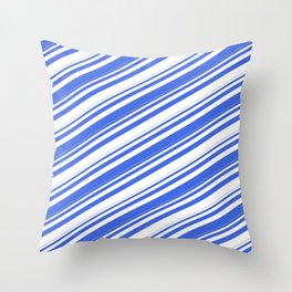 [ Thumbnail: Royal Blue and White Colored Stripes/Lines Pattern Throw Pillow ]