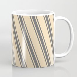 [ Thumbnail: Tan and Dim Grey Colored Striped Pattern Coffee Mug ]