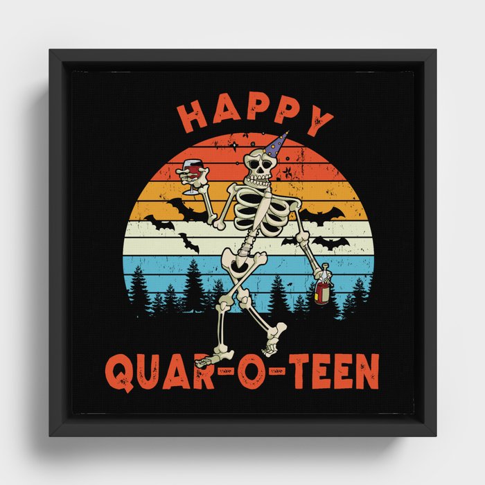Happy Quarantine Halloween Funny Skeleton Framed Canvas