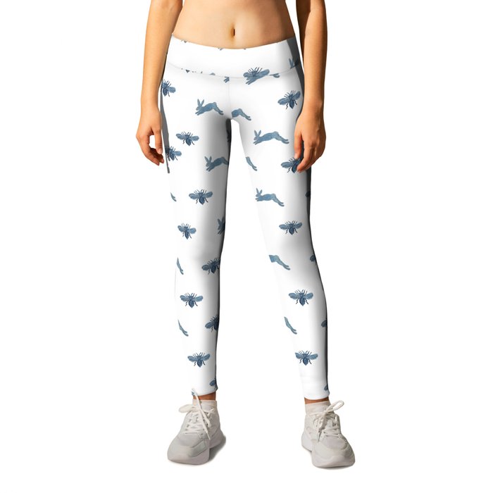 Blue Country French Bunny  Bee  Leggings
