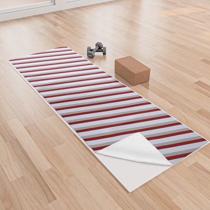 Dark Gray, Maroon, and Lavender Colored Lines/Stripes Pattern Yoga Towel