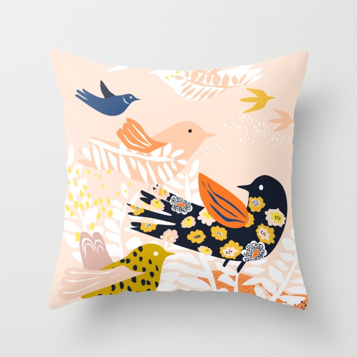 Fresh design with birds: freedom Throw Pillow